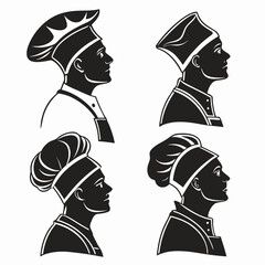 Chefs wearing hats and aprons in profile culinary cooking