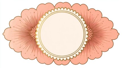 Naklejka premium Minimalist flat vector scalloped badge in pastel peach and sakura pink colors with clean outline design and blank center, isolated on white background for versatile modern branding.