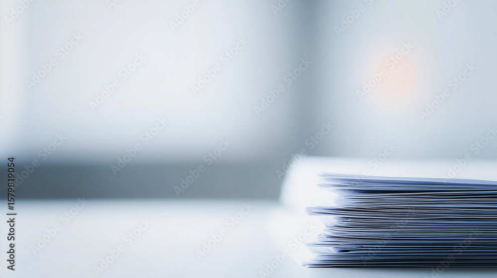 Poster stack of documents: a close-up shot of a stack of documents on a clean surface. the image conveys a 