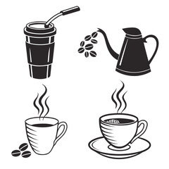 Obraz premium Coffee cup collection steaming hot beverages cups