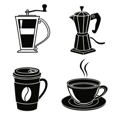 Coffee preparation and serving icons grinder moka pot