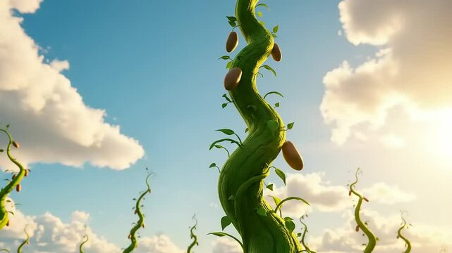 Lush Beanstalk Reaching Toward a Bright Sky