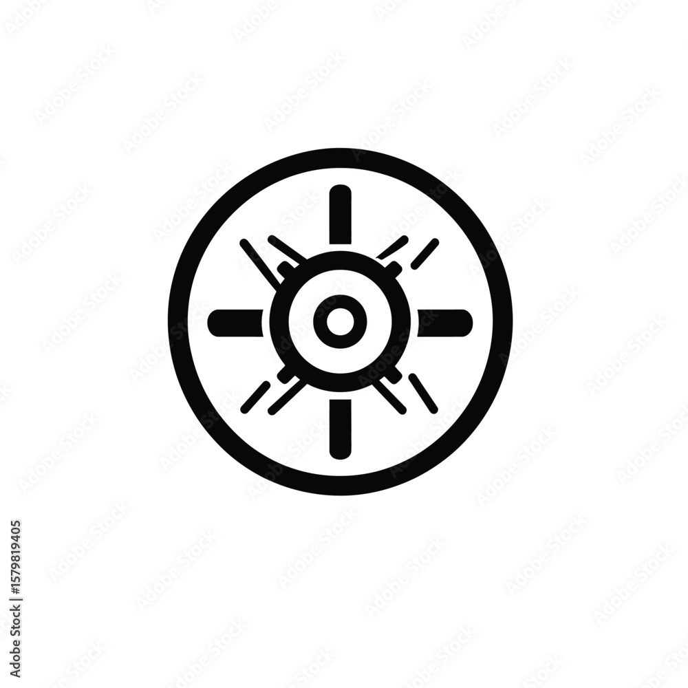 Poster icon of circular shield design with round symbol on transparent background