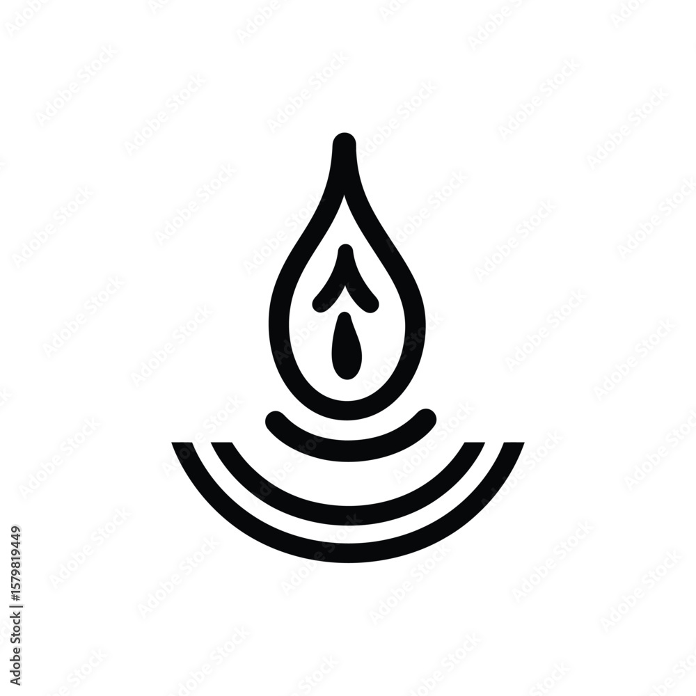 Poster icon of water drop with circular waves design in black on transparent background