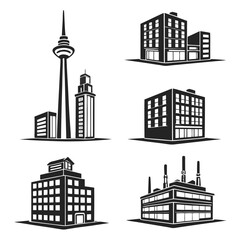 Fototapeta premium Diverse city structures and industrial buildings collection architecture skyscraper