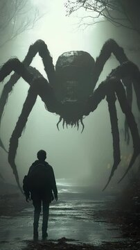 Confrontation with Giant Spider in Fantasy World