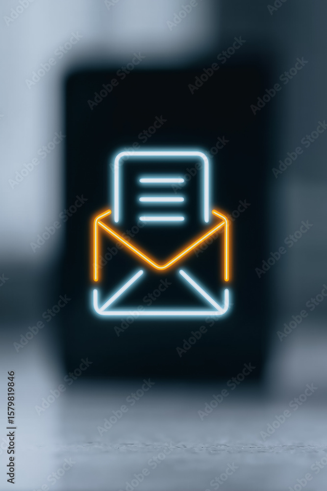 Poster illuminated digital communication: an elegantly minimalist illuminated icon of an open envelope with