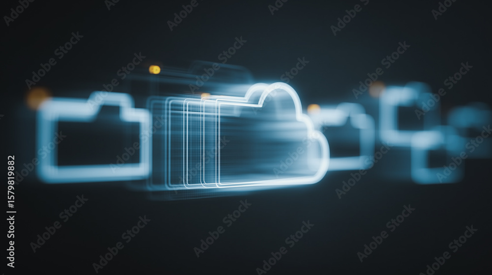 Poster cloud data storage: a futuristic digital composition highlighting secure cloud data storage, showcas