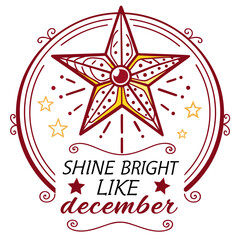 Elegant Christmas Star with Decorative Border and Shine Bright Like December Text