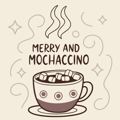 Merry and Mochaccino Illustration with Hot Chocolate and Marshmallows