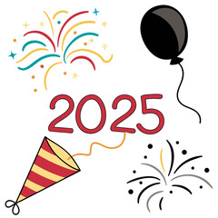 Fototapeta premium Festive New Year Celebration Elements With Year party popper balloon