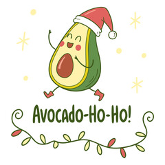 Festive Avocado Cartoon Character Wearing Santa Hat and Boots for Christmas