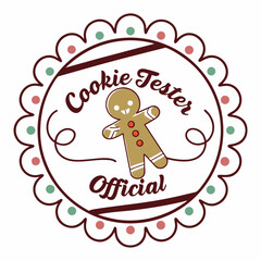 Cute Cookie Tester Official Badge with Gingerbread Man and Festive Colors