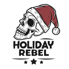 Holiday Rebel Skull with Santa Hat Christmas Vector Illustration Design