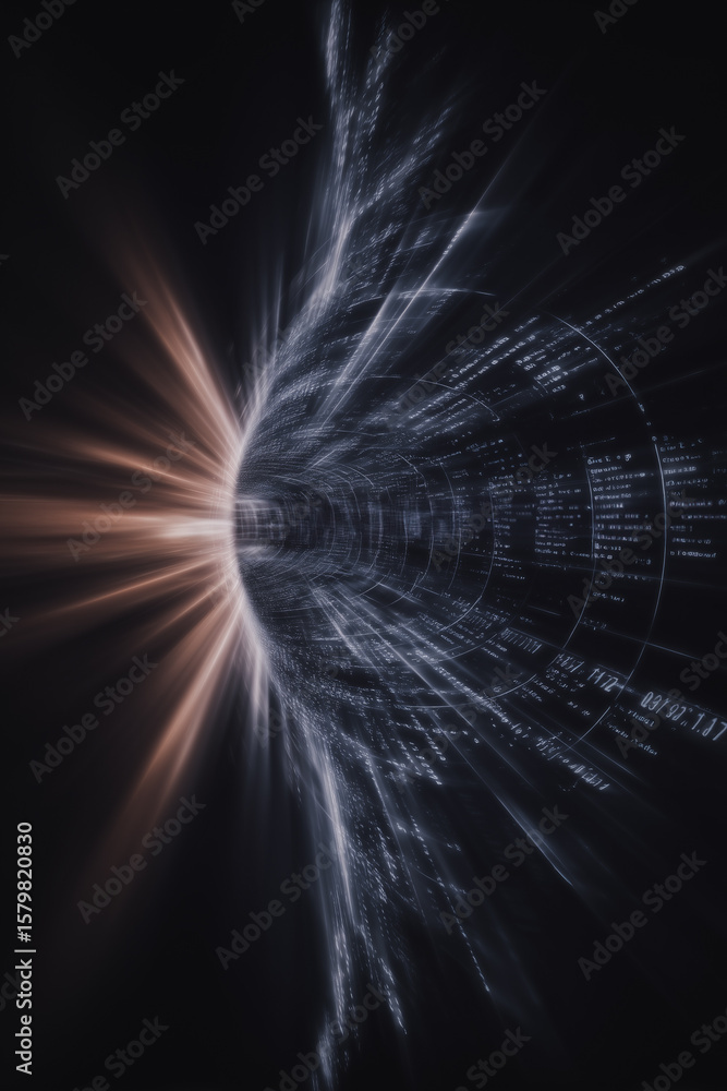 Poster digital portal: a striking digital depiction of a portal, radiating energy with an intricate network