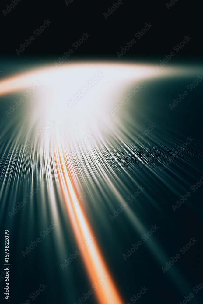 Poster illuminating path: an abstract visual, where radiant light streaks across a darkened expanse, creati