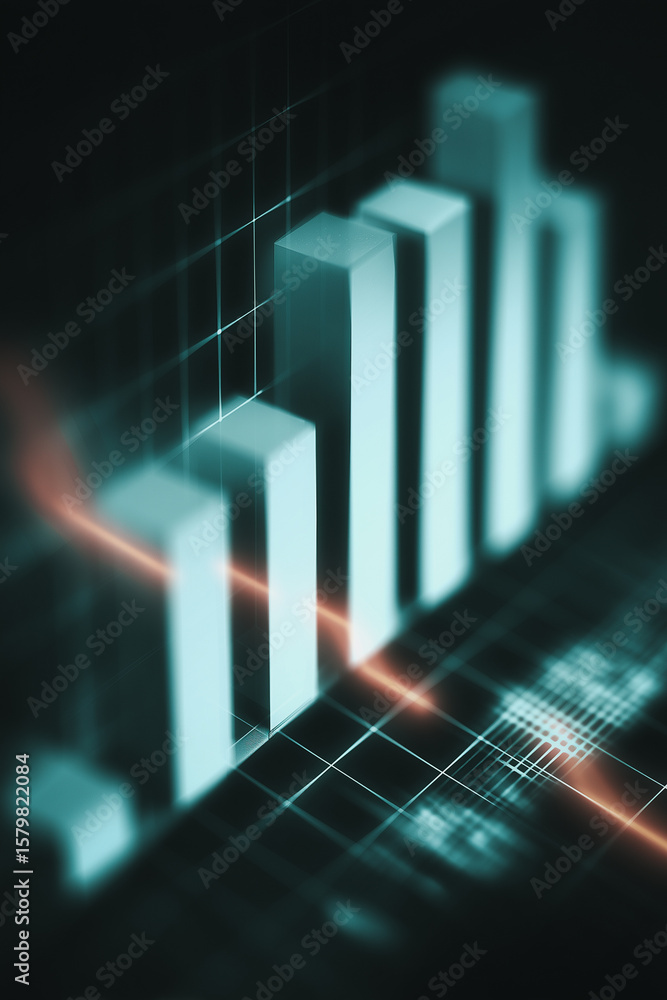 Poster financial growth visualized: an abstract graphic showcases upward financial trajectory with bar grap