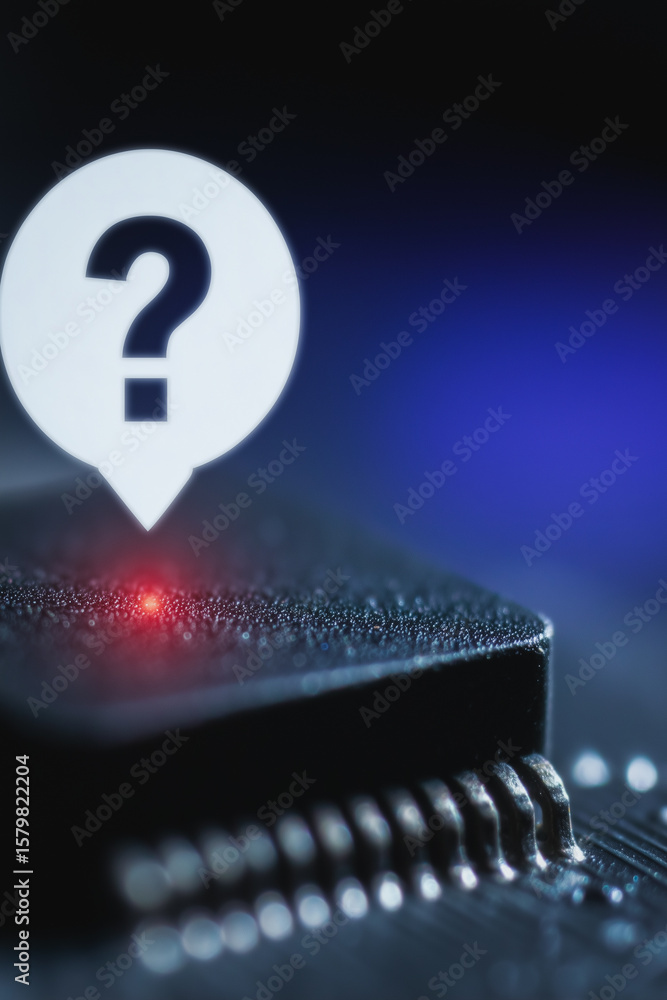 Poster mystery of the microchip: a close-up view of a circuit board, spotlighting the core of technology wi