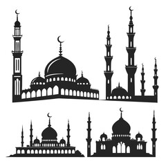 Islamic mosque architecture silhouettes with crescent moons building