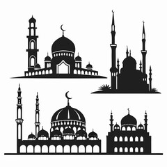 Islamic mosques and minarets silhouette collection dome crescent