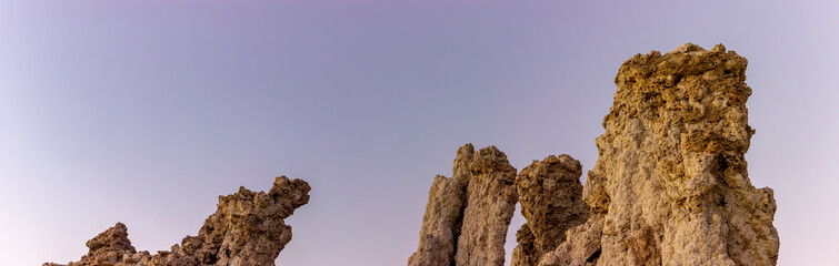 Close-up view of Mono Lake tufa towers at sunset