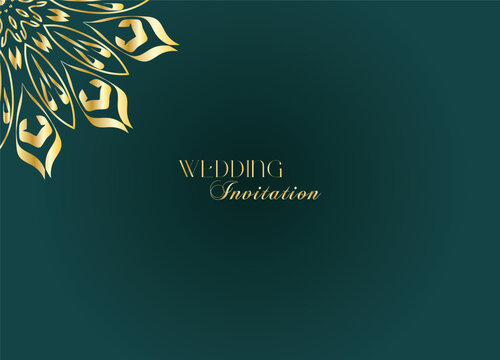 Elegant Gold Mandala Wedding Invitation Template on Dark Green Background