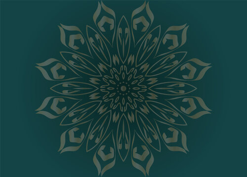 Elegant Gold Mandala Wedding Invitation Template on Dark Green Background