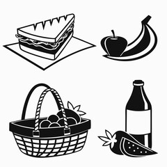Picnic basket sandwich fruits bottle watermelon food banana