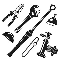 Plumbing tools collection adjustable wrench pipe wrench pliers faucet vector