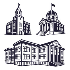 Set of four classic building silhouettes school university
