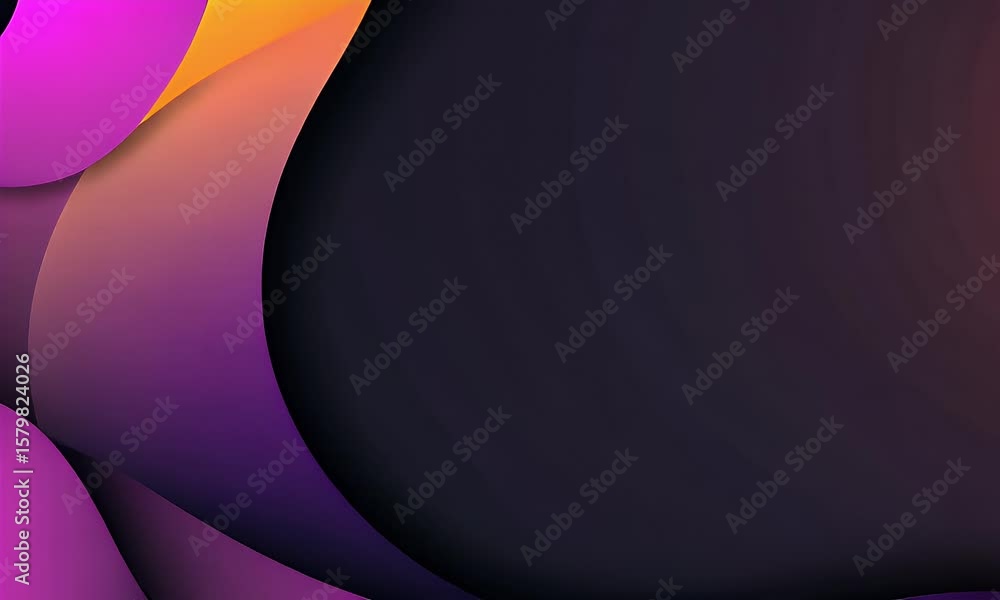 Poster a purple and gold gradient background with a black, curved shape in the foreground, featuring an abs