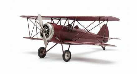 Crimson Dreamer Vintage Biplane Model on White Backdrop.