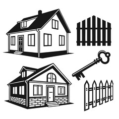 Two houses and fences with a key home building