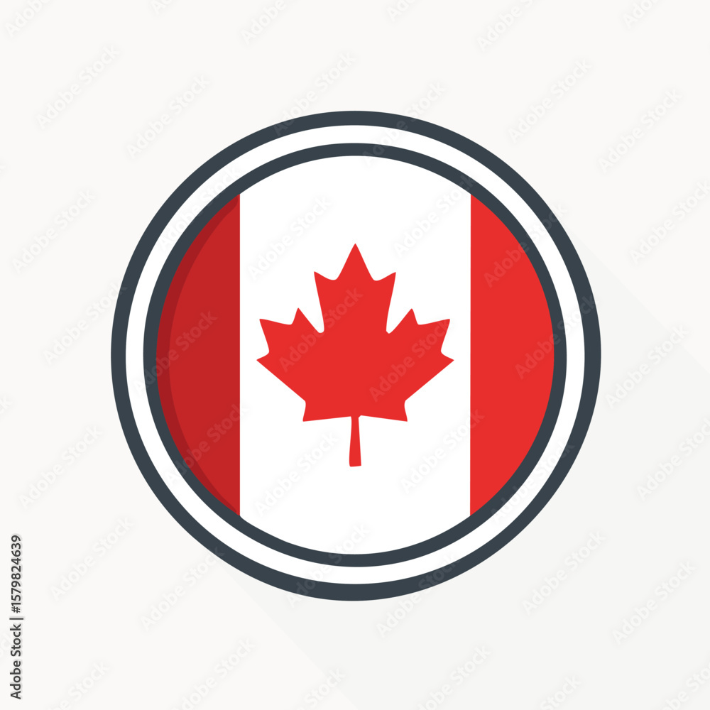 Poster canadian flag in a circular design with a red maple leaf in the center.