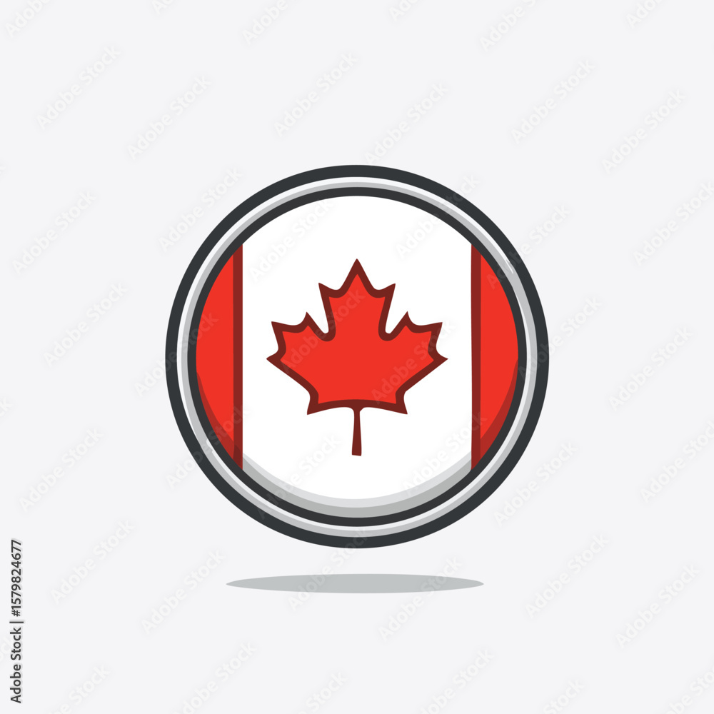 Poster circular canadian flag design featuring a red maple leaf on a white background with red vertical bar