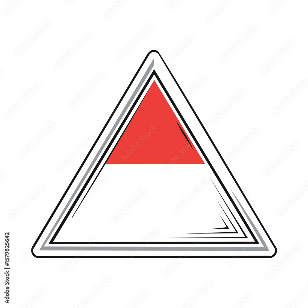Poster a simple and modern graphic design featuring a red and white triangle shape with a warning symbol.