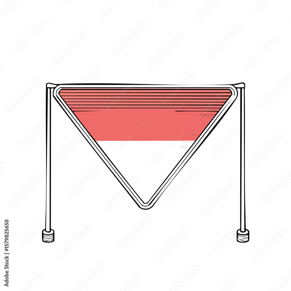 Poster Illustration of a geometric triangular shape with a red and white color scheme and metal frame.