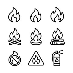 Combustion and thermal icons. Outline symbols. Line design