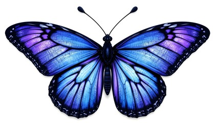 Fototapeta premium A detailed illustration of a butterfly with blue and purple wings on a white background design art