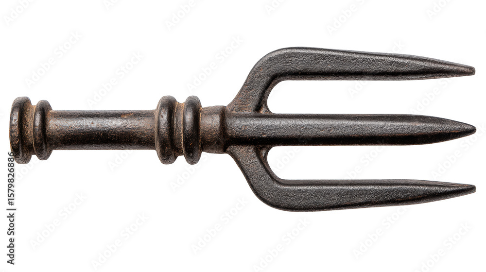 Poster iron trident isolated on transparent background with sharp three prongs and textured handle