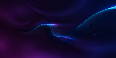 Elegant light waves flowing on a dark background. Minimalist background for banners, posters, covers, brochures, flyers, and websites.