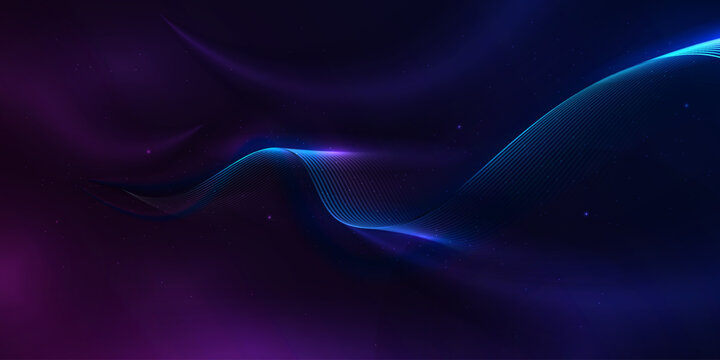 Elegant light waves flowing on a dark background. Minimalist background for banners, posters, covers, brochures, flyers, and websites.