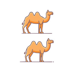 Two stylized illustrations of camels, showcasing their distinctive humps and desert adaptation.