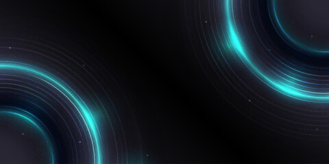 Futuristic glowing rings curve into darkness, creating a sense of depth, space, and high-tech elegance.