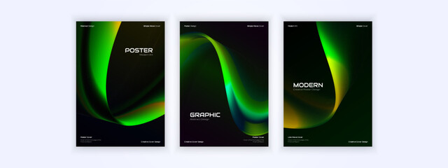 Elegant abstract wave posters with vibrant green gradient for modern creative covers.