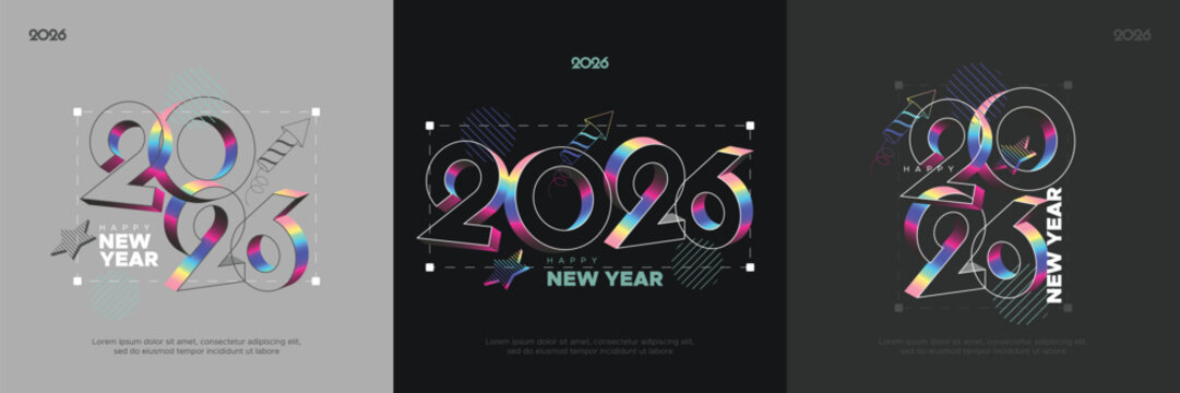 2026 Happy New Year Modern Colorful 3D Typography Design