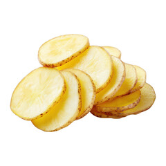 Thin potato slices, light gold color, stacked