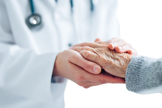 Doctor holding elderly patient's hand - Powered by Adobe