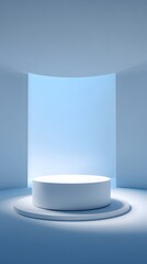 Fototapeta premium Futuristic empty white podium with gentle gradient surround in blue tones