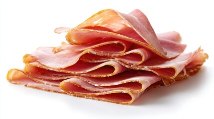 Close-up of Thinly Sliced Delicious Ham Pieces Stacked Elegantly for Culinary Presentation and Serving in Various Dishes and Recipes